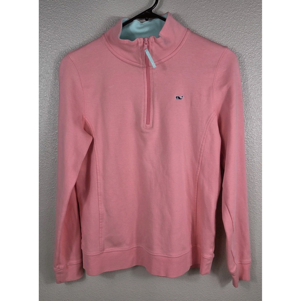 Vineyard Vines Women's 1/4 Zip Pullover Sweatshirt Pink Size Small Whale Logo